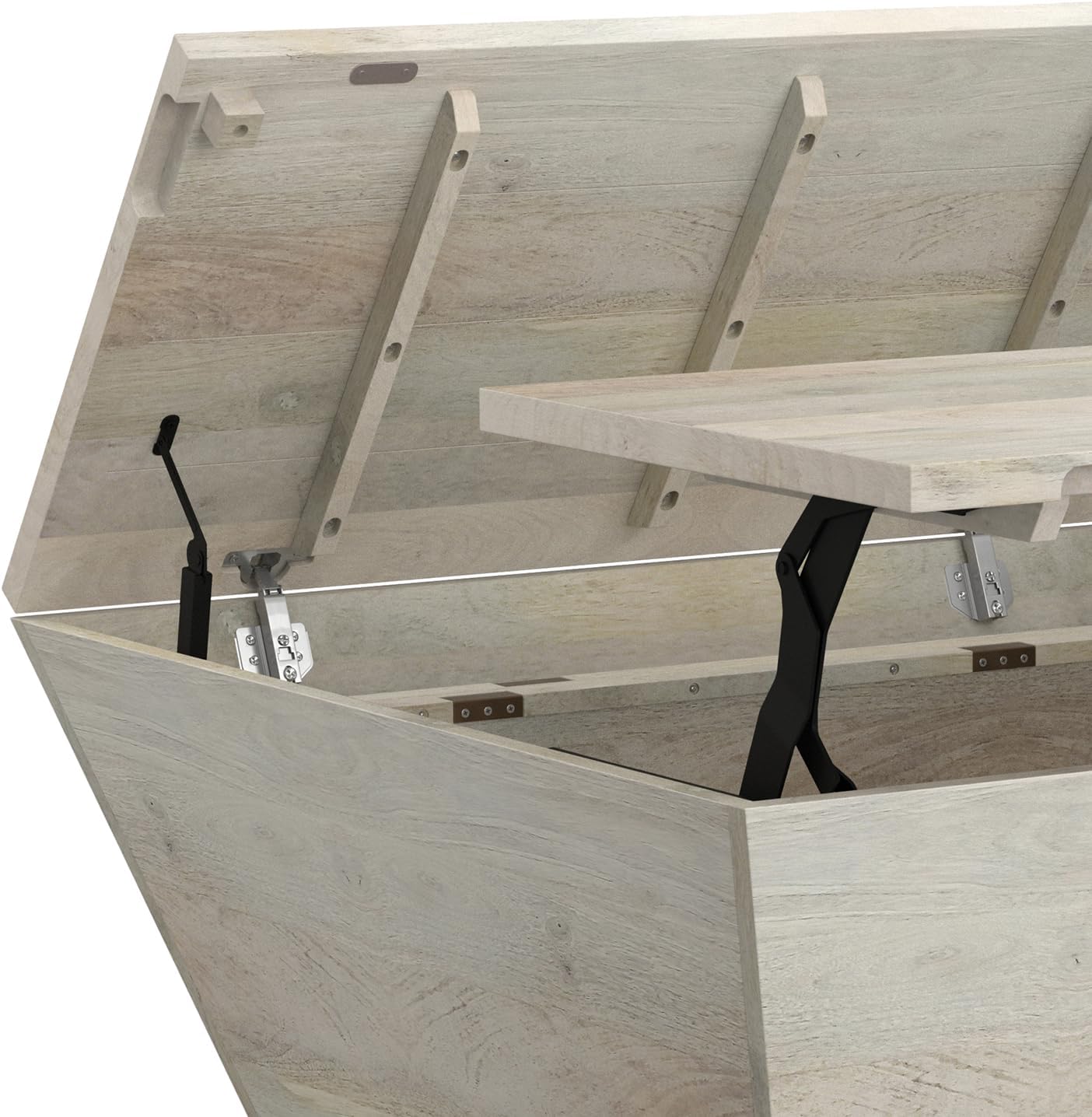 SIMPLIHOME Abba 36-inch Wide Solid Mango Modern Lift Top Square Coffee Table with Dual Lift Panels and 2 Storage Compartments in White Wash for Living Room