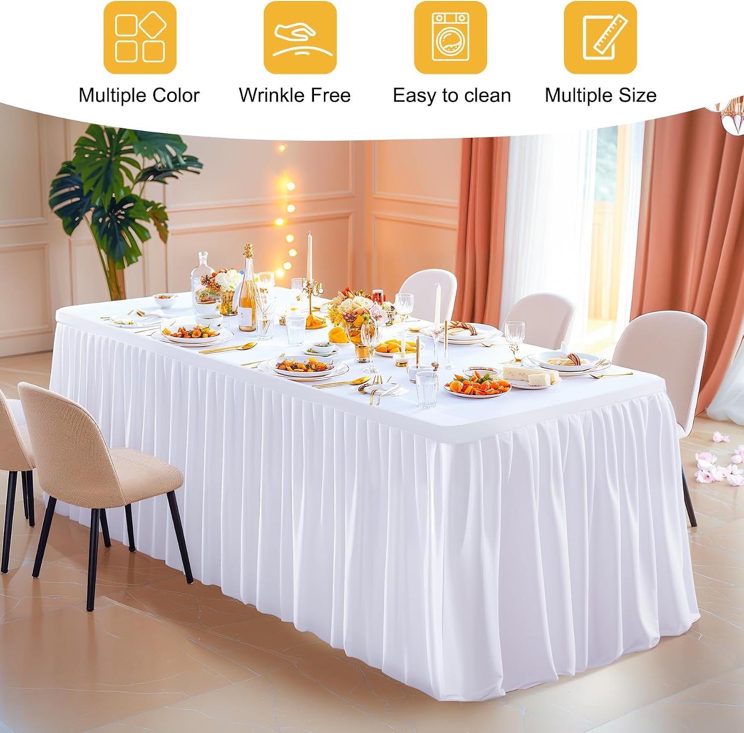 6 Packs White Tableclothes for 6 Foot Rectangle Tables, Wrinkle Free Fitted Table Cloth 6ft Stretch Table Cover with Skirt for Parties Weddings Birthday Banquet Baby Shower