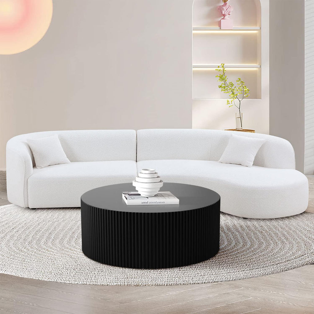 WILLIAMSPACE 35.43' Round Coffee Table, Matte Black Wooden Coffee Table for Living Room, Modern Luxury Side Tables Accent End Table for Apartment, ø35.43 * 13.78H (Black-Round)