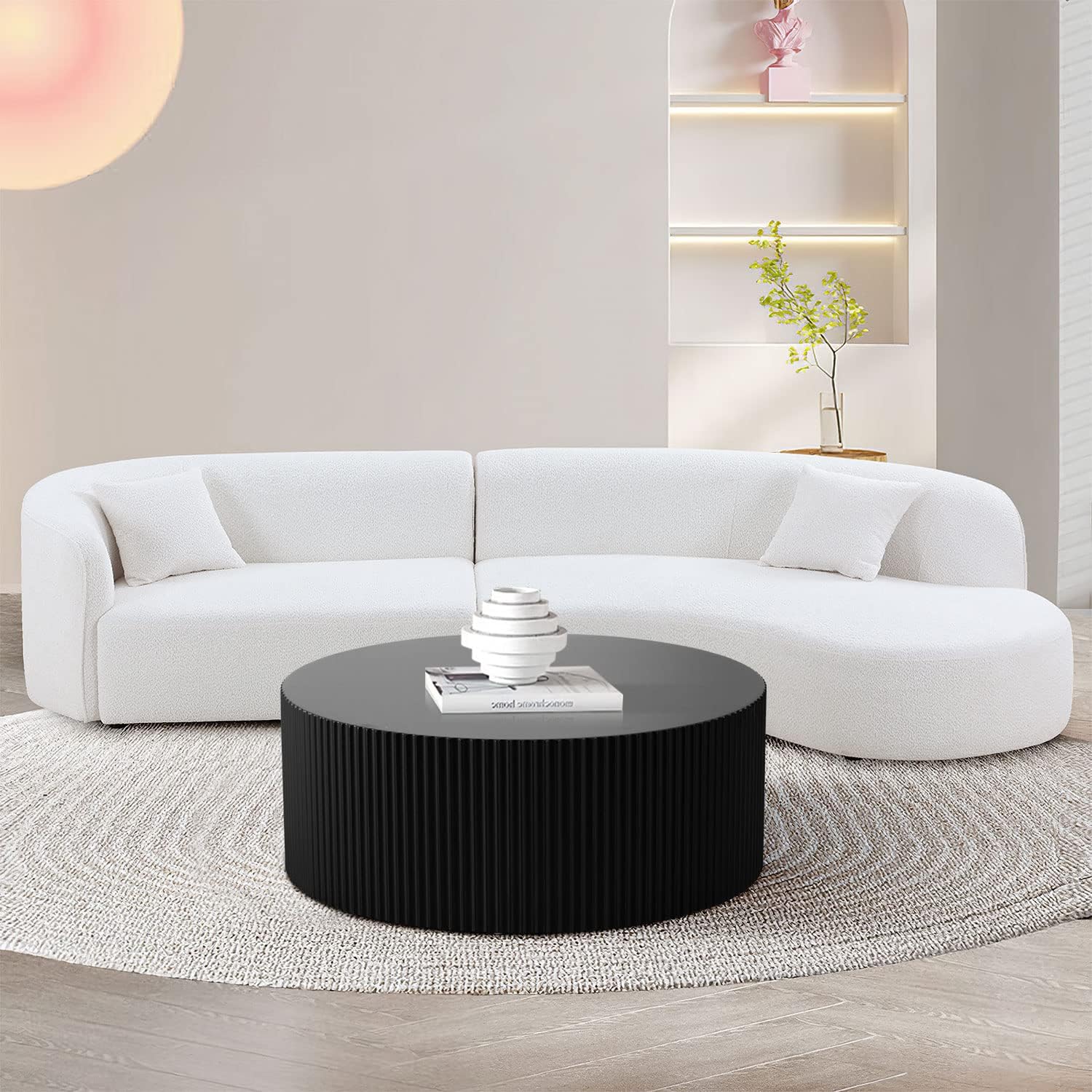 WILLIAMSPACE 35.43' Round Coffee Table, Matte Black Wooden Coffee Table for Living Room, Modern Luxury Side Tables Accent End Table for Apartment, ø35.43 * 13.78H (Black-Round)