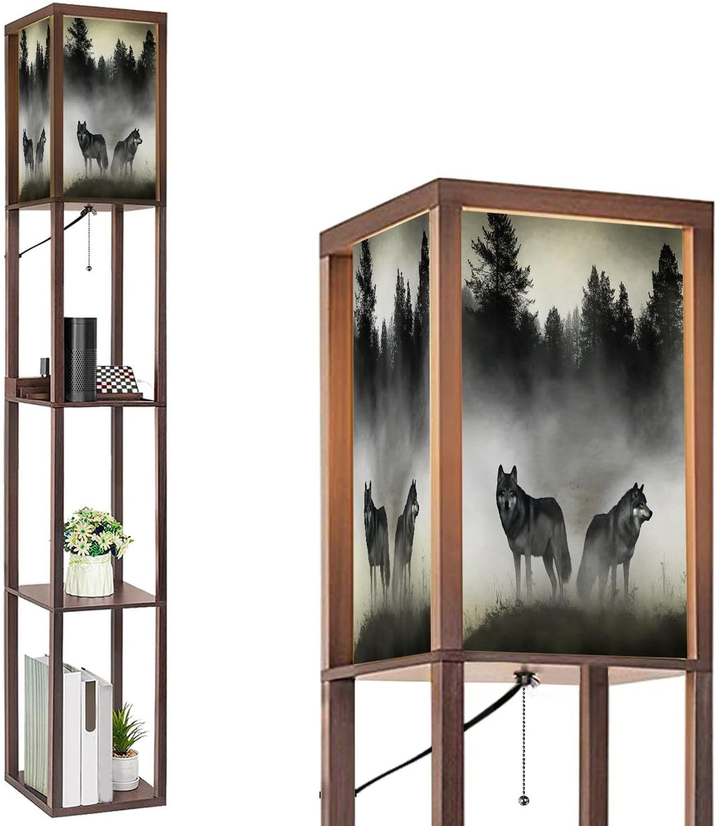 Floor Lamp with Shelves 3D Render Timber Wolfs Standing Tall Lamp USB Ports & Power Outlet Modern Corner Lamp Nightstand Light for Living Room Bedroom