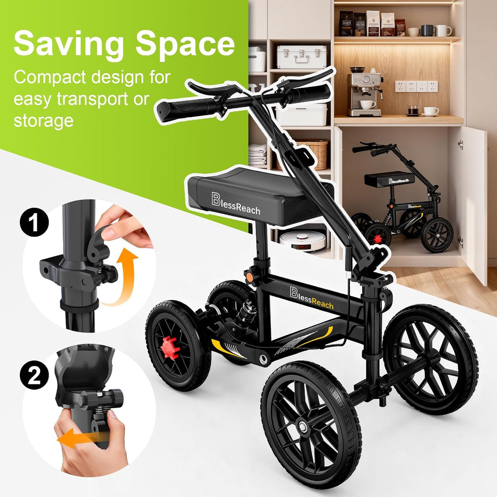 BlessReach Deluxe Medical Scooter Double Handbrake, All Terrain Steerable Knee Scooter Crutch Alternative, for Adults Injured Ankle & Foot Recovery in Blacks