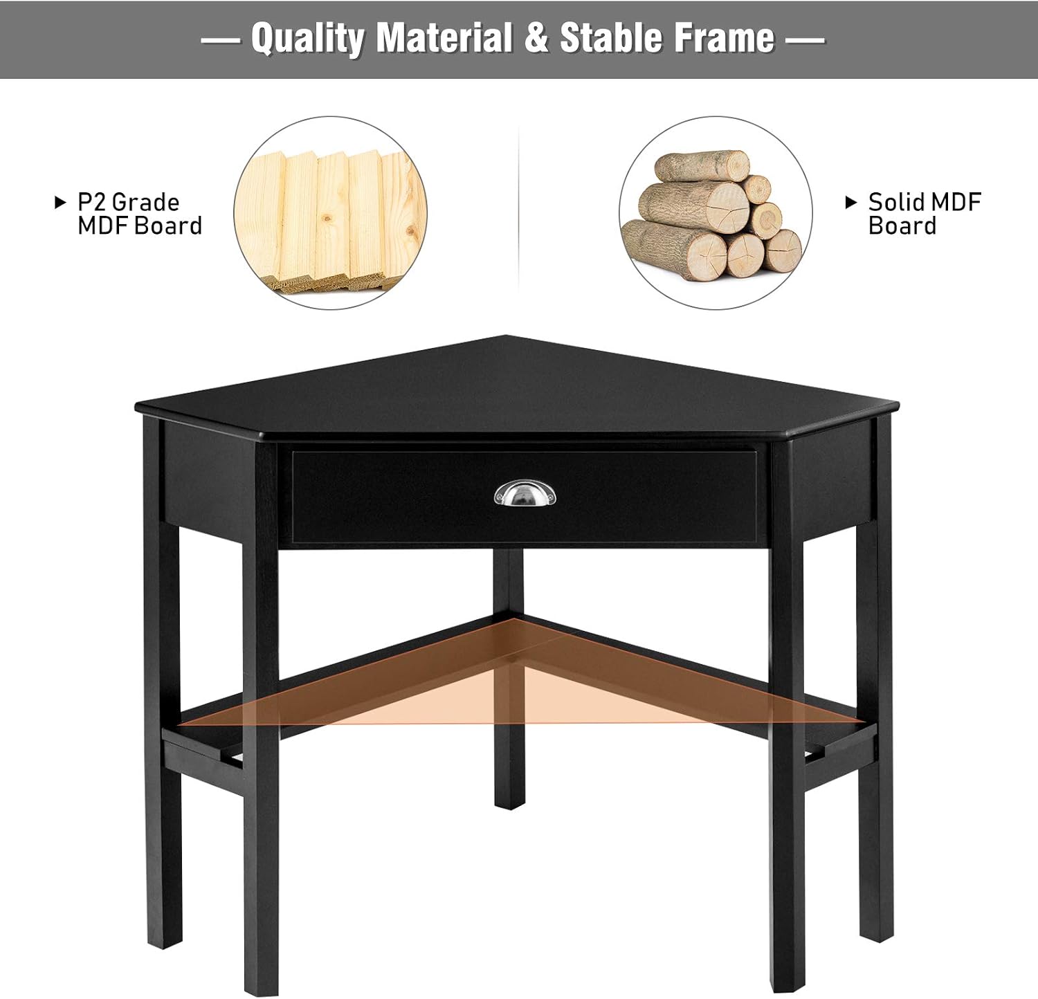 GOFLAME Computer Corner Desk, Wood Compact Home Office Writing Workstation with Drawer and Shelves, Laptop PC Corner Table for Small Space Home Office, Black