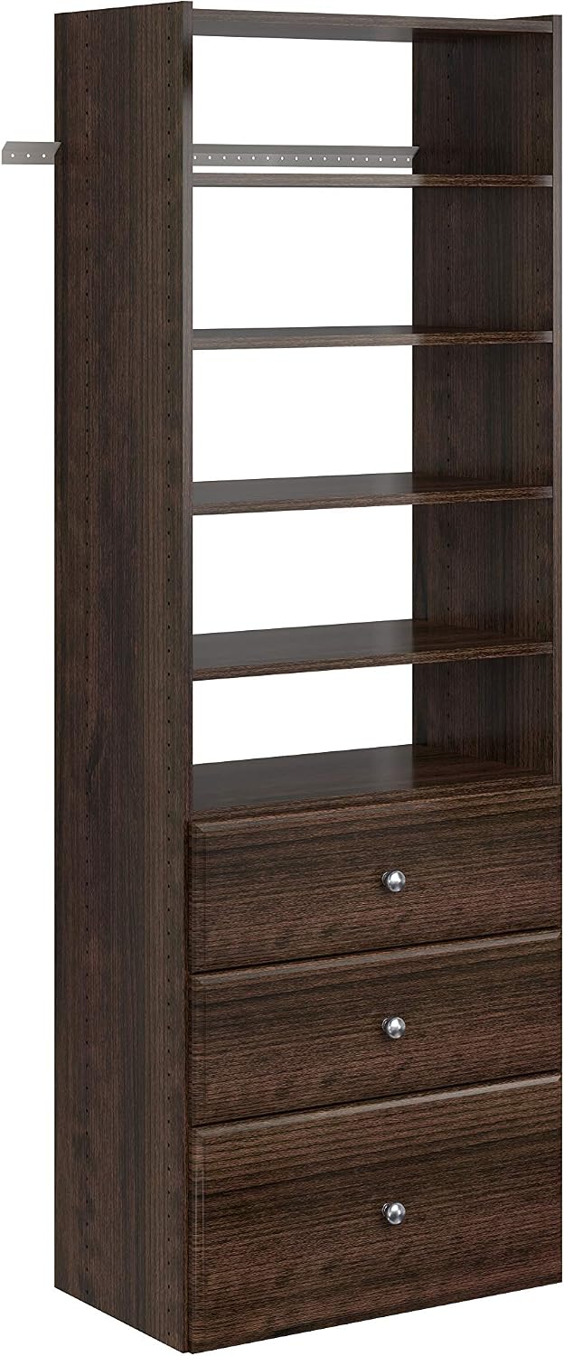 Easy Track PH40-TR Premium Tower Closet Storage Wall Mounted Wardrobe Organizer Kit System with Shelves & Drawers for Bedroom in Truffle with Hardware
