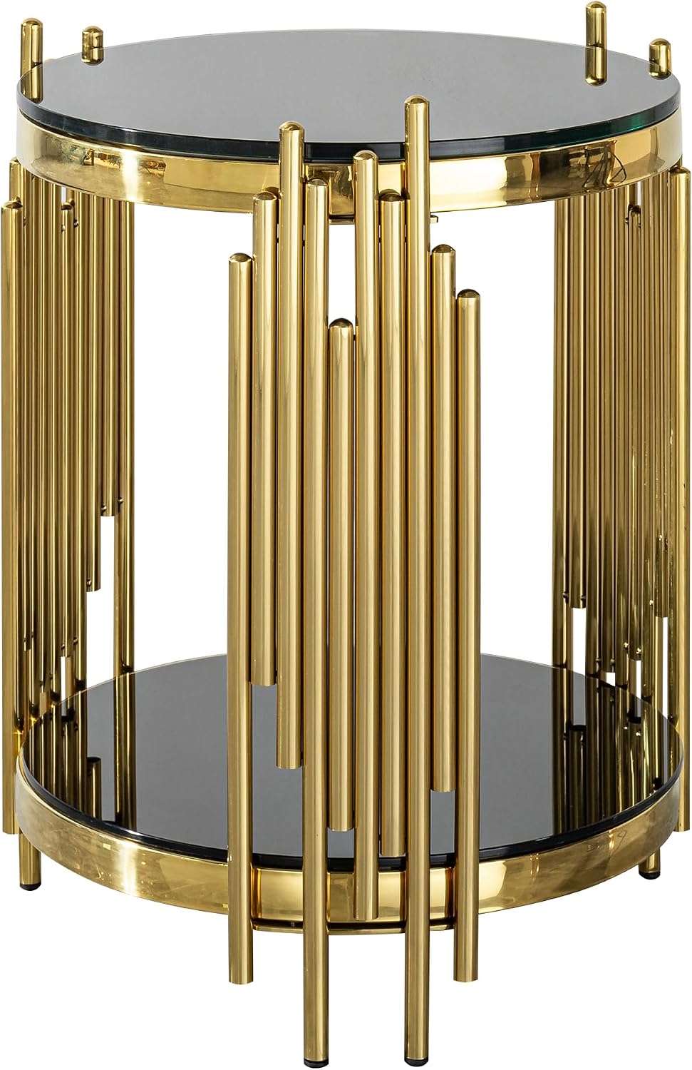 Luxury Gold Round Glass End Table, 17.7' Modern Side Table with Stainless Steel Irregular Leg Black Tempered Glass Tabletop, Accent Furniture for Living Room, Black