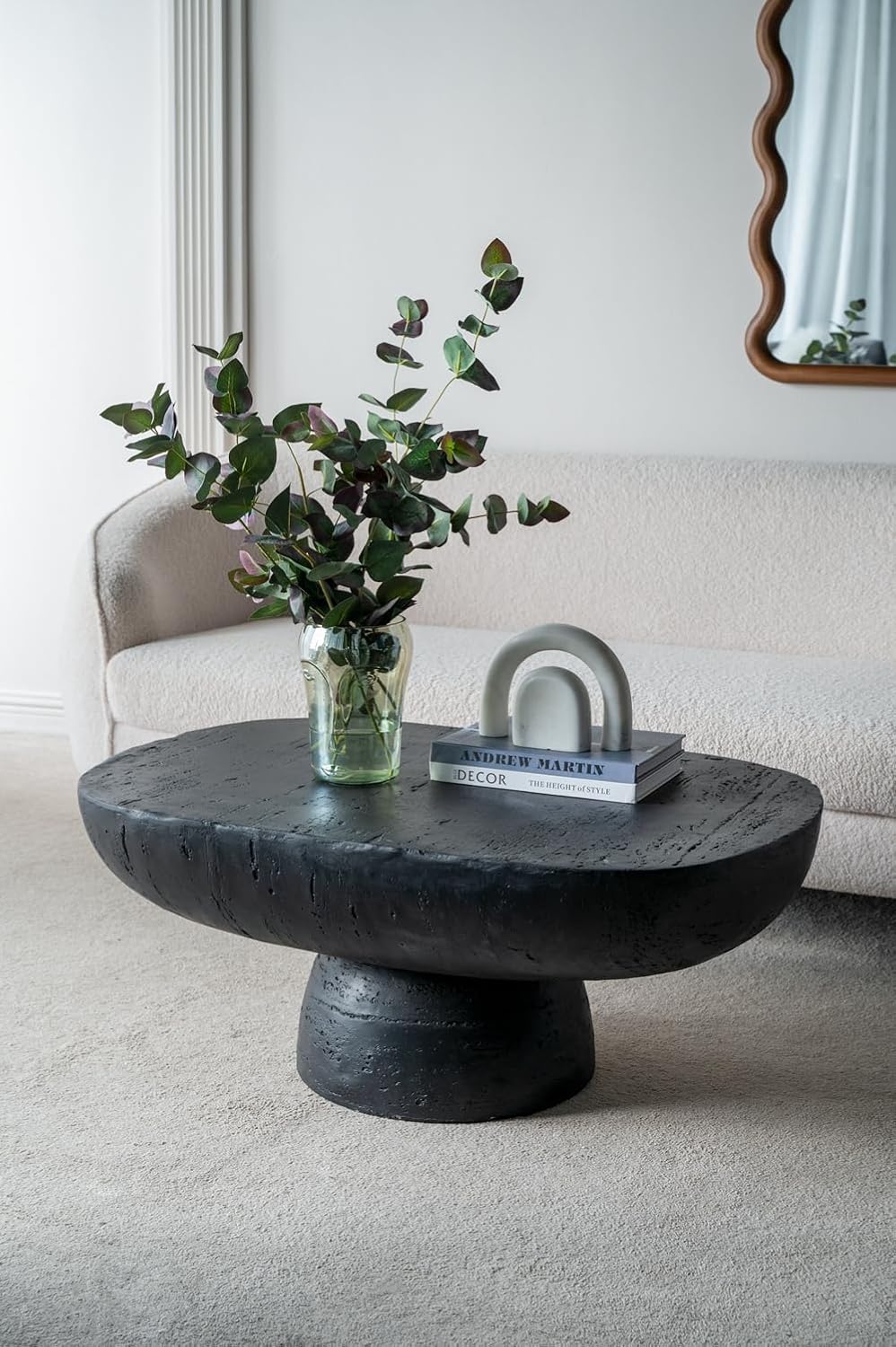 Oval Coffee Table, 36'x24' Black Cement Modern Center Tables Side Table Accent End Table for Living Room