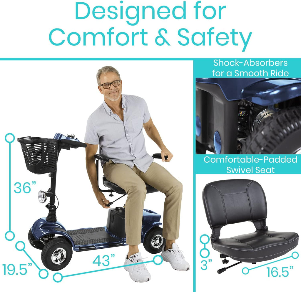 Vive Mobility Scooter (Series A) - 4 Wheel Electric Powered Wheelchair Mobile Device for Adults, Seniors - TSA Approved Wheel Chair, Compact, Travel - Long Range Battery, Shock Absorbing (Blue)