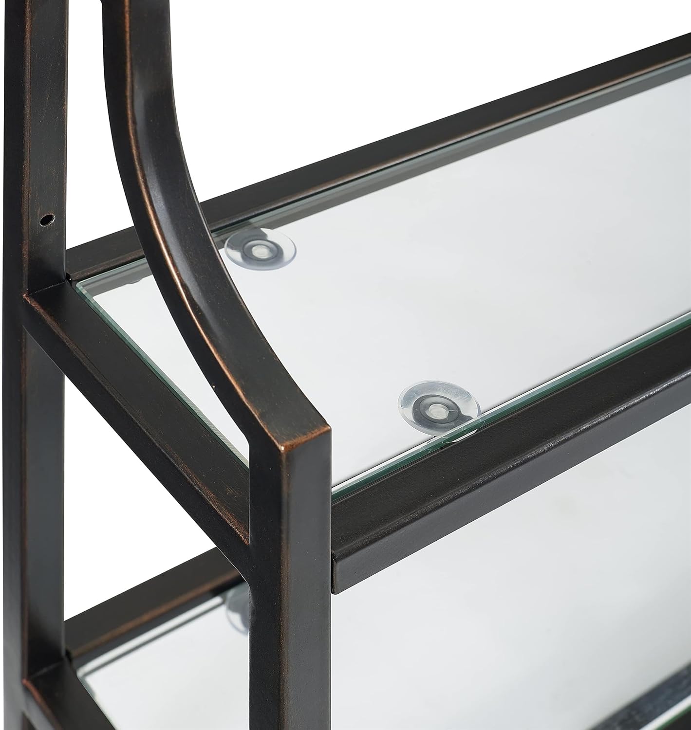 Afuera Living 2-Shelf Modern Metal Wall Shelf, Oil Rubbed Bronze Finish, Steel Frame with Tempered Glass Shelves, 19' H x 24' W x 6' D, Includes Towel Bar, Art Deco Bathroom Storage Display