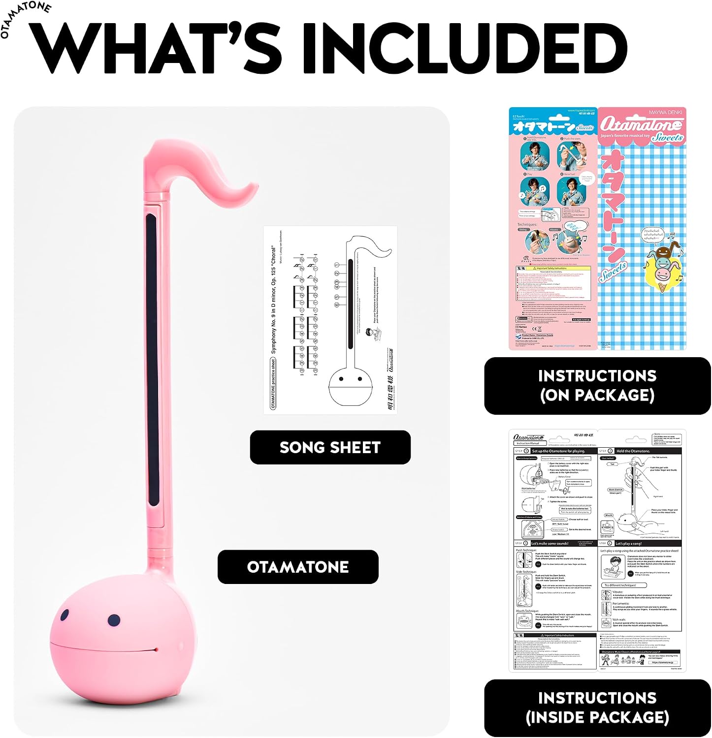 Otamatone Japanese Electronic Musical Instrument Portable Music Synthesizer from Japan by Maywa Denki Studio Award Winning, Educational Fun Gift for Children, Teens & Adults - Black (Set of 3) [Eng]