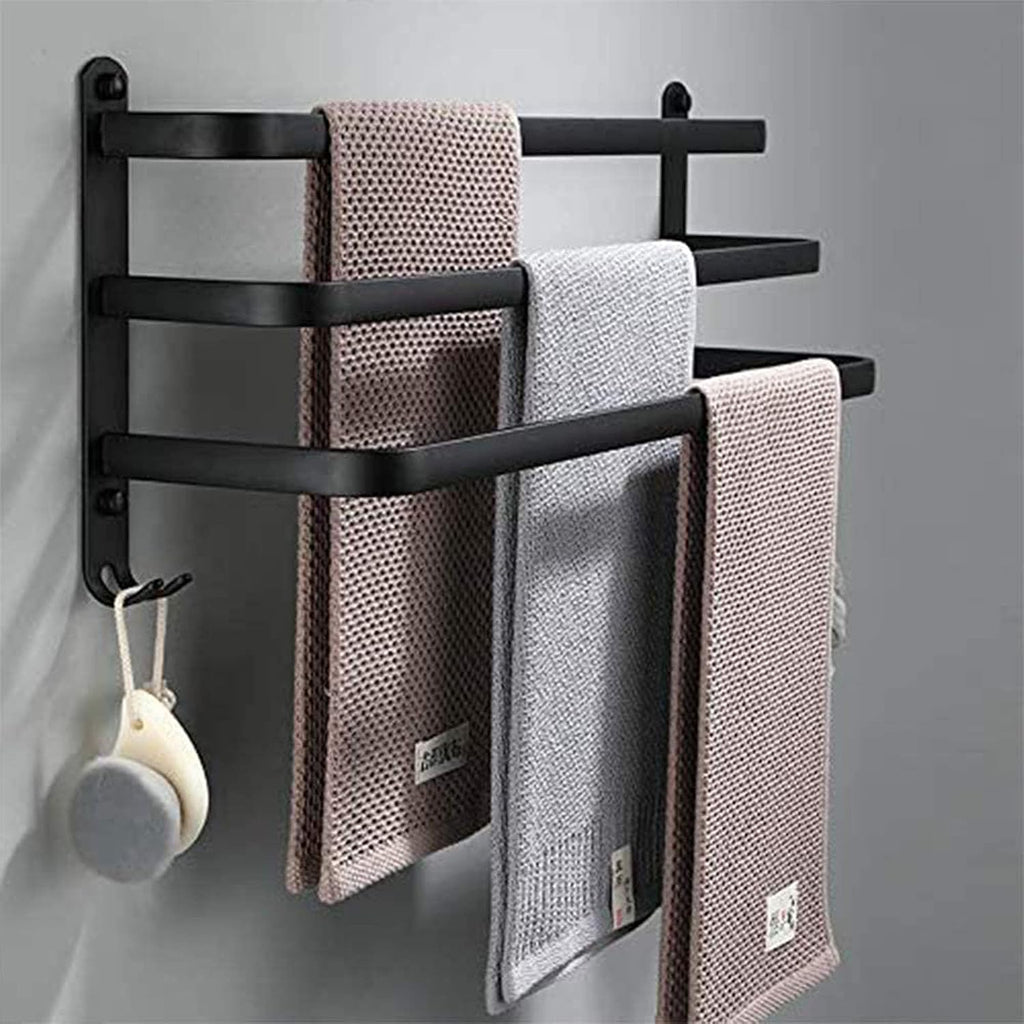 Matte Black Aluminum Wall-Mounted Double Towel Rail - Self-Adhesive Bathroom STO Rack Holder for Space-Saving nizat (80cm)