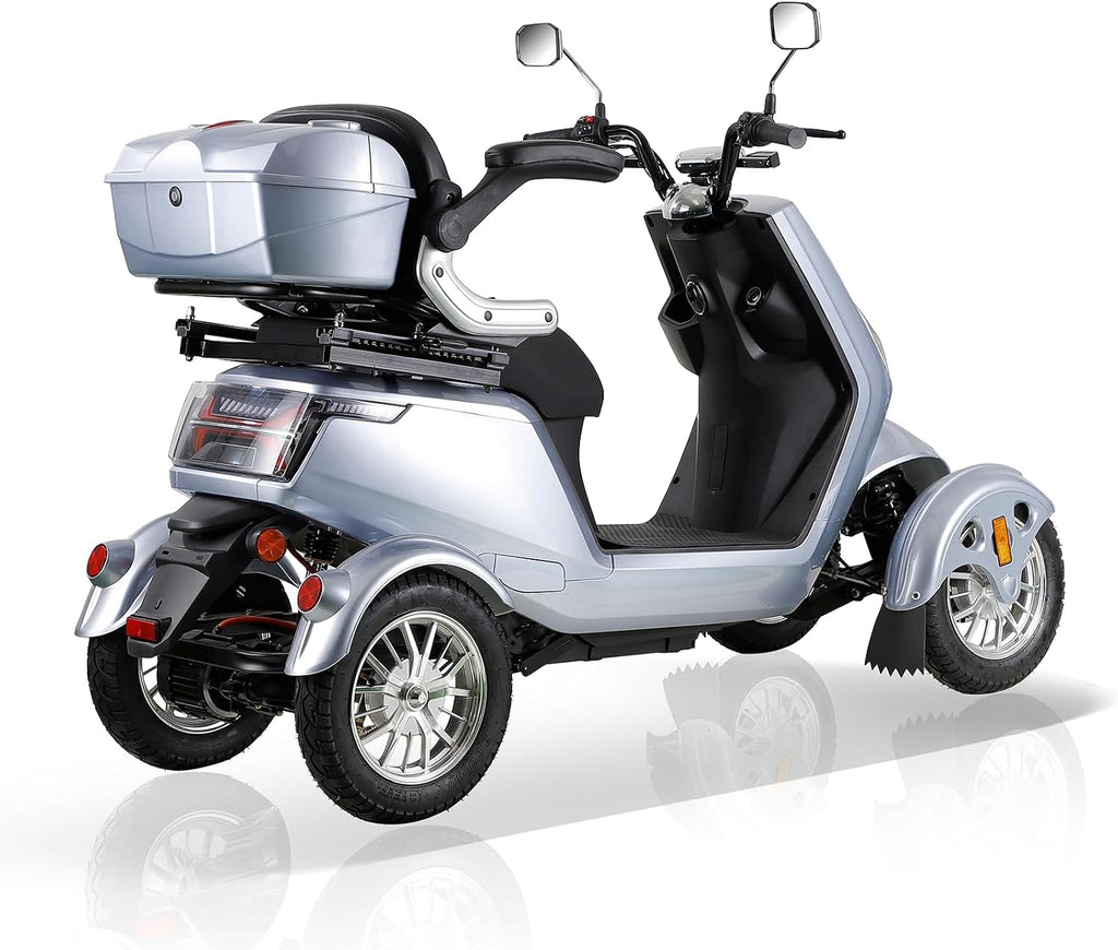 Mobility Scooters for Seniors & Adults 400 Lb Weight Foldable,All-Terrain 4-Wheel Heavy Duty Portable Scooter,Disability Mobile Electric Wheelchair,Luxury Seat and Front Rear Led Lights,Silver