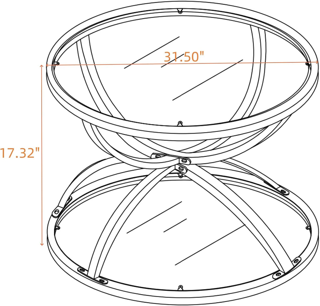 JIJIWANG 2 Tier Glass Round Coffee Table with Metal Frame and Clear Tempered Glass, 31.50'' Center Table with Ring-Shaped Frames for Living Room, Bedroom, Office, Gold