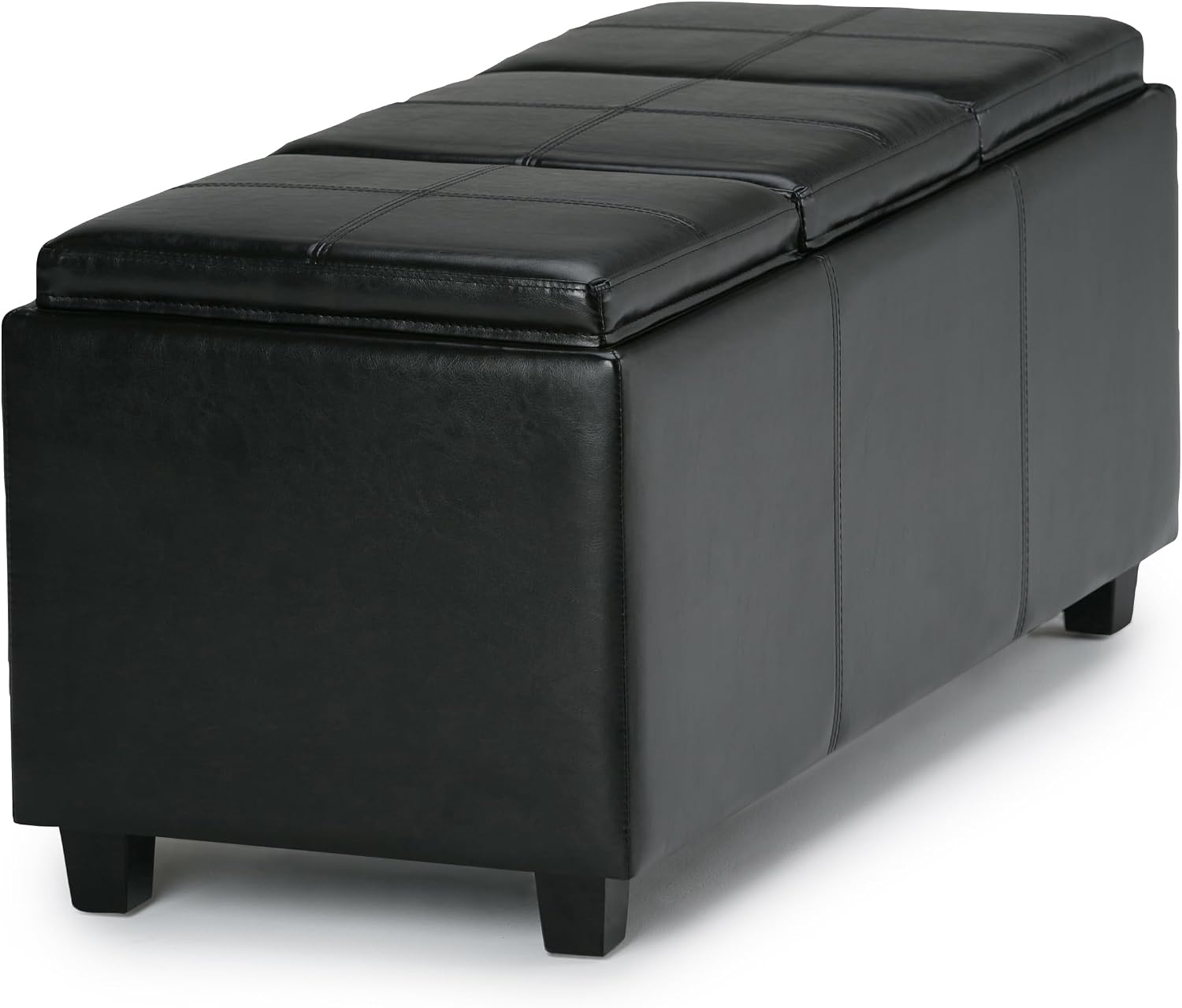 SIMPLIHOME Avalon Storage Ottoman - 42 inch Wide Upholstered Vegan Leather Rectangular Flip-Top Ottoman in Midnight Black, Contemporary Storage Coffee Table Ottoman for Living Room with Hidden Storage