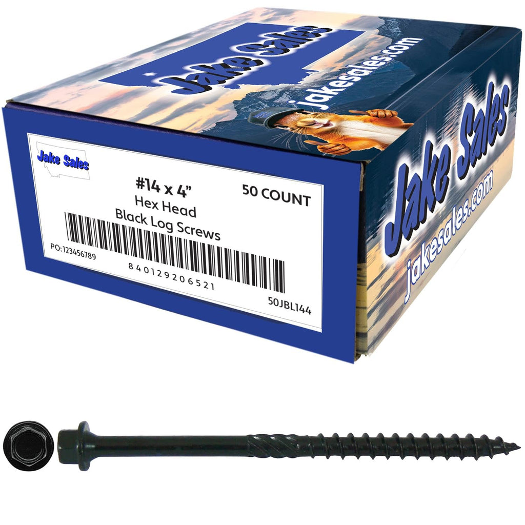 Jake Sales #14 X 4 Heavy Duty Black Timber/Log/Landscaping Wood Screws - Exterior Coated Heavy Duty Screws. 10 x 50 Count Boxes - 500 Screws