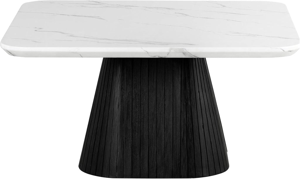 Furniture of America Coraly Modern 36-inch Square Coffee Table with High Gloss Faux Marble Top and Fluted Pedestal Base for Small Space, Living Room, Home Office, Black and White