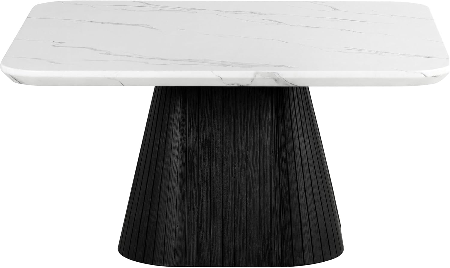 Furniture of America Coraly Modern 36-inch Square Coffee Table with High Gloss Faux Marble Top and Fluted Pedestal Base for Small Space, Living Room, Home Office, Black and White