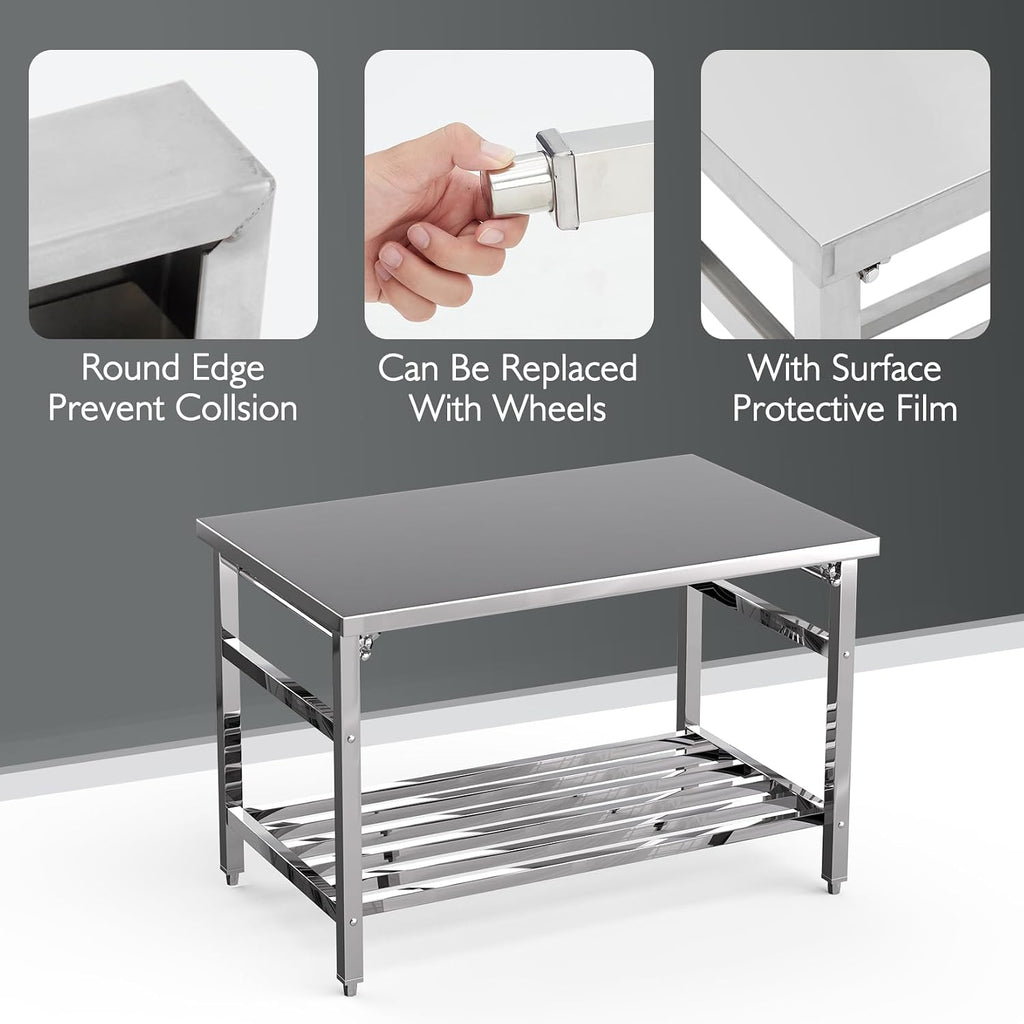 Garvee 48x30 in NSF Stainless Steel Folding Table – Heavy-Duty Commercial Prep Table for Kitchen, Restaurant & Home, 500 LBS Capacity with Adjustable Undershelf, Easy to Assemble