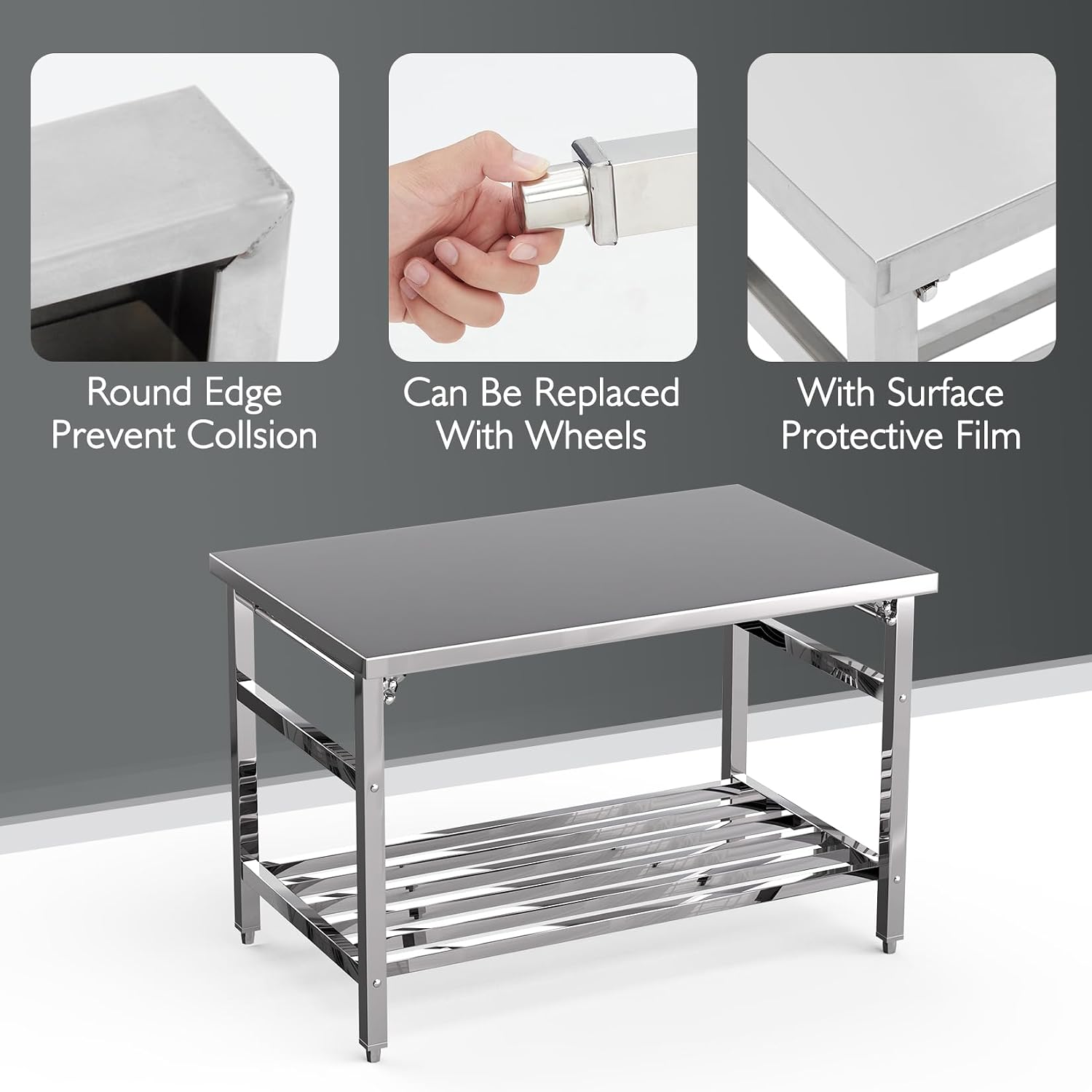 Garvee 48x30 in NSF Stainless Steel Folding Table – Heavy-Duty Commercial Prep Table for Kitchen, Restaurant & Home, 500 LBS Capacity with Adjustable Undershelf, Easy to Assemble