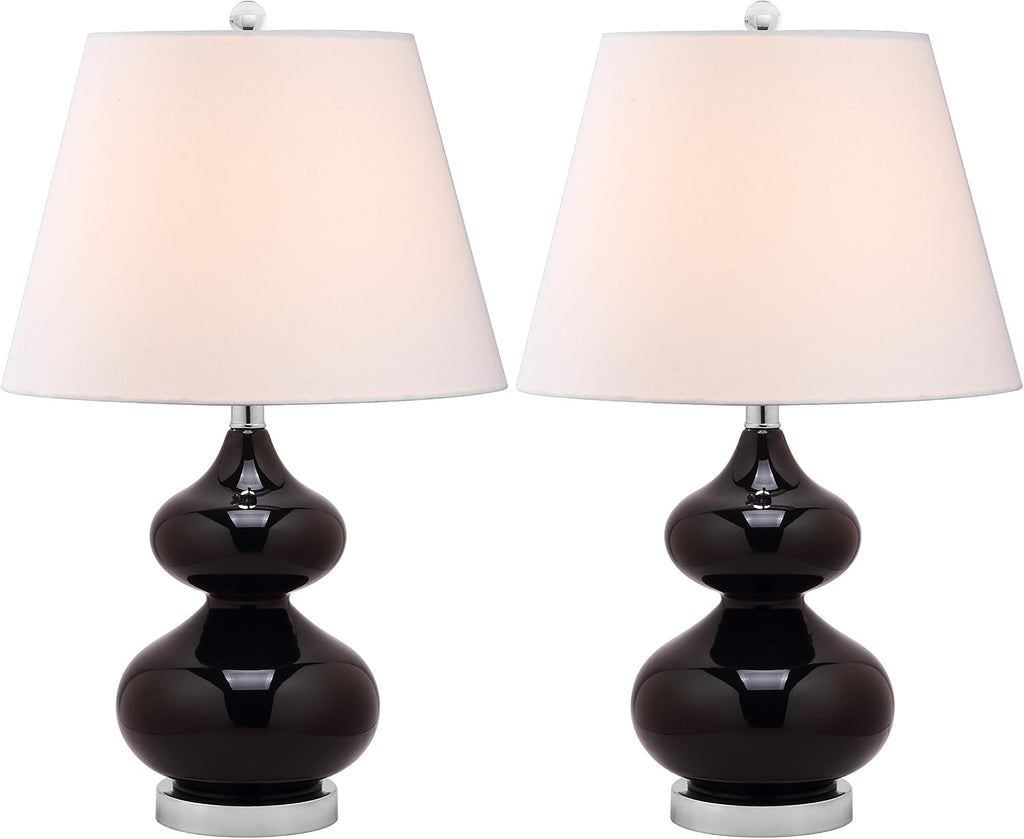 SAFAVIEH Lighting Collection Eva Modern Contemporary Black Double Gourd Glass 24-inch Bedroom Living Room Home Office Desk Nightstand Table Lamp Set of 2 (LED Bulbs Included)