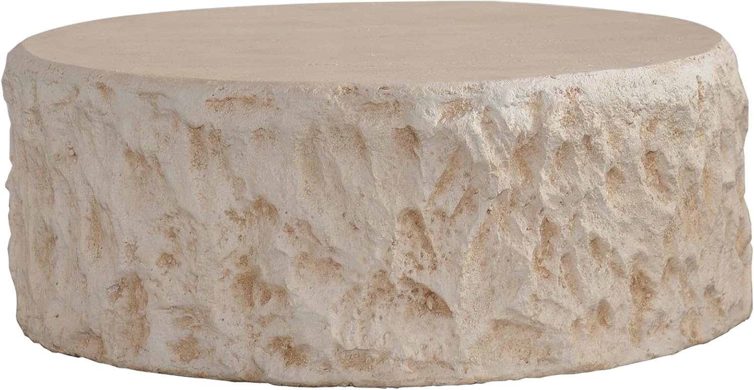 GDFStudio Modern Lightweight Concrete Coffee Table, Indoor Outdoor Round Accent Table, Mid Century MGO Minimalist SofaTables for Living Room Apartment Office, Faux Stone No Assembly Side Tables, Amber