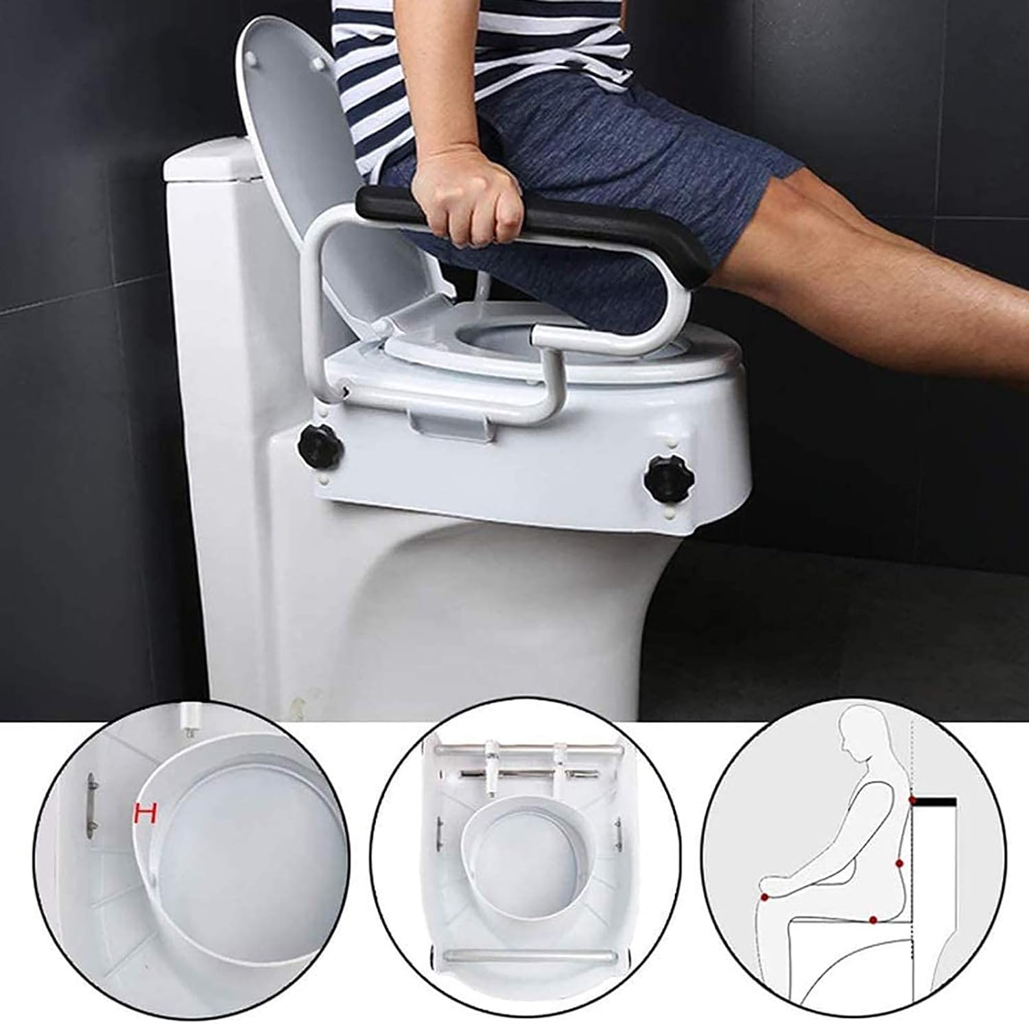 Raised Toilet Seat with Armrests Adjustable Height Disability Aid - Elderly & Disabled Bathroom Safety Seat for Safety and Comfort