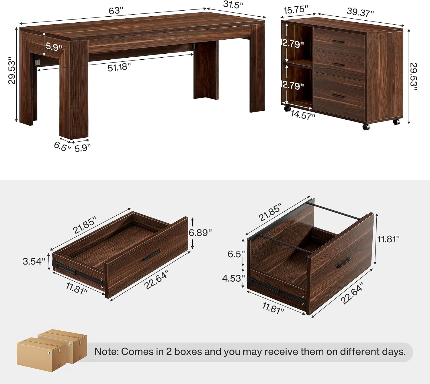 Tribesigns 63' L Shaped Desk with Storage, Executive Office Desk with Mobile Lateral File Cabinet Combo, Large Computer Table with Drawers and Shelves, Business Furniture Set for Home Office, Walnut
