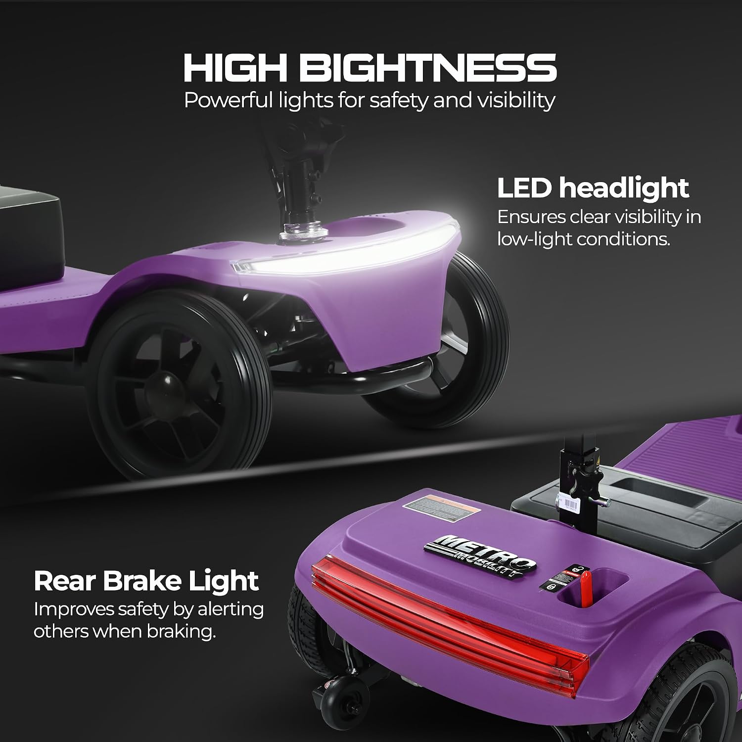 Mobility Scooters for Seniors & Adults 350 Lb Weight Foldable,All-Terrain 4-Wheel Powered Scooter,Lightweight Foldable Disability Electric Wheelchair,Front Rear Led Lights with Basket,Purple
