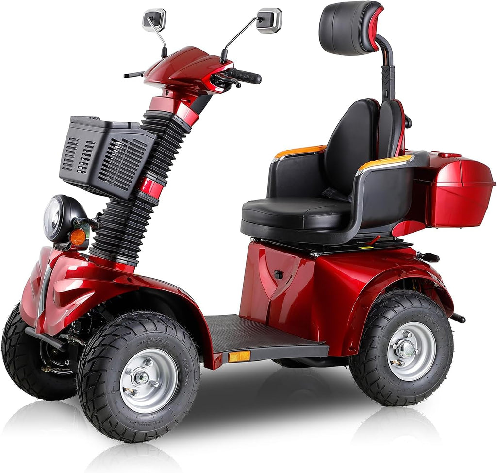 Mobility Scooters for Seniors & Adults 400 Lb Weight All Terrain,Heavy Duty Foldable 4-Wheel Powered Scooter,Disability Electric Wheelchair with Lightweight Frame,Electromagnetic Brake,Red