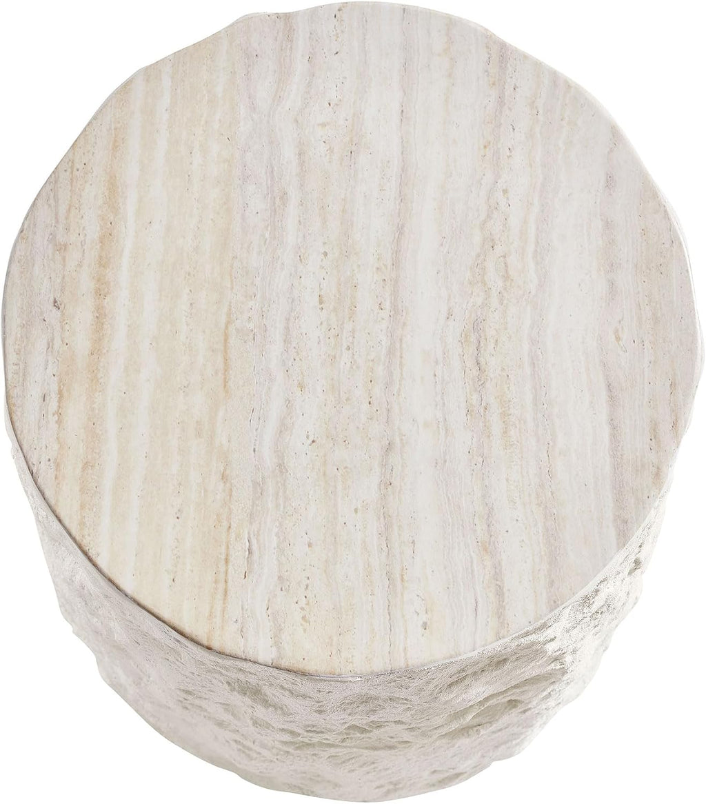 15.75' Modern Round Coffee Table, Accent End Table for Living Room, Faux Marble Stone Minimalist Side Table, Circle Center Table for Bedroom Apartment Office, No Need Assembly, Beige