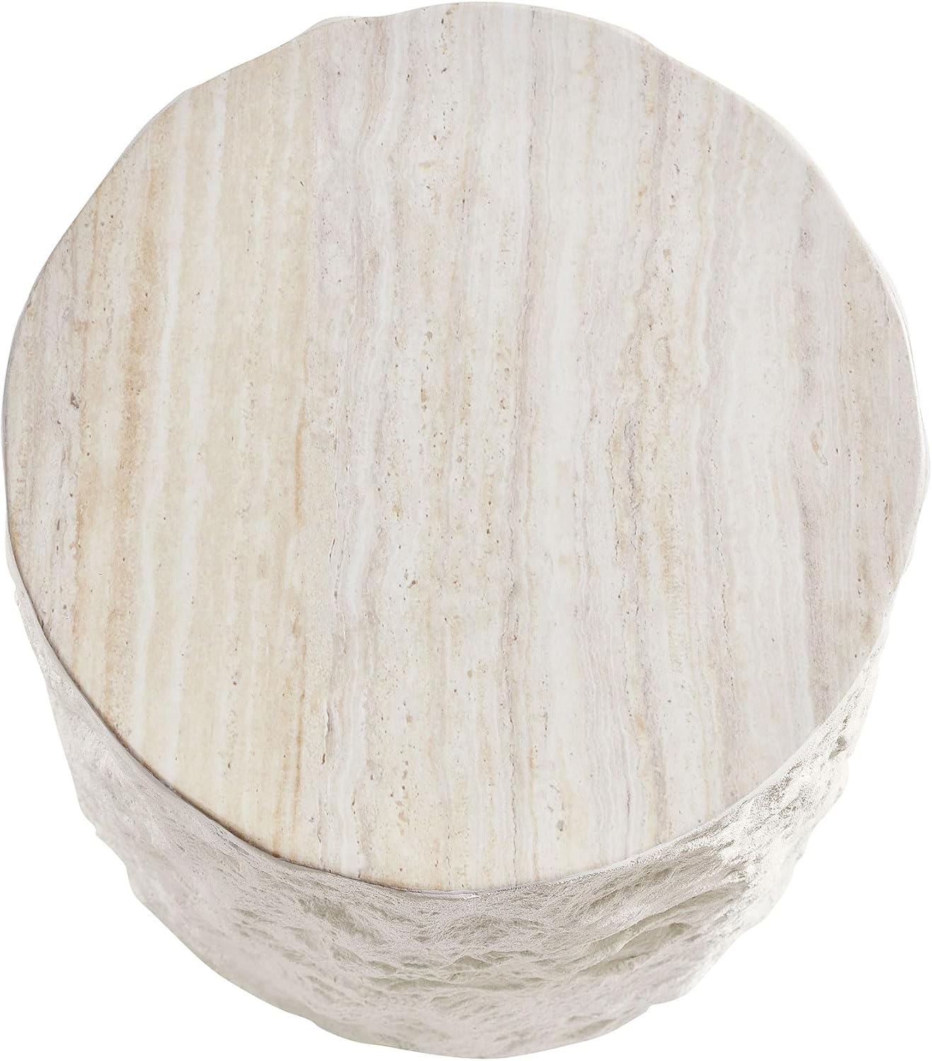 15.75' Modern Round Coffee Table, Accent End Table for Living Room, Faux Marble Stone Minimalist Side Table, Circle Center Table for Bedroom Apartment Office, No Need Assembly, Beige