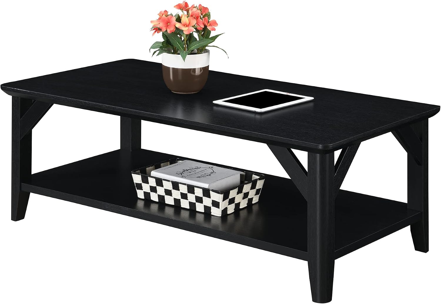 Convenience Concepts Winston Coffee Table 47.25' - Modern Center Room Accent with Storage Shelf for Transitional, Traditional Living & Family Room, Black
