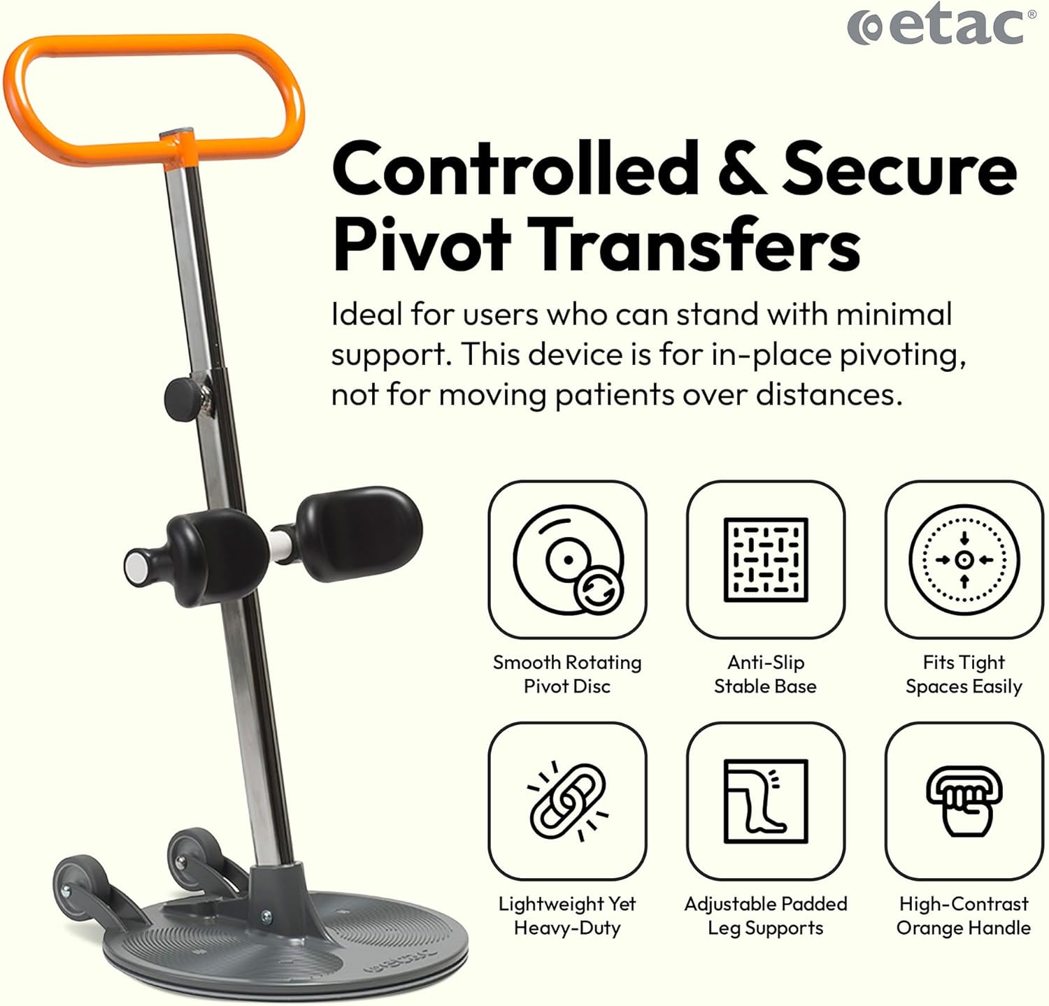 Etac Turner PRO Patient Transfer Aid – Assistive Standing Pivot Transfer from One Seated Position to Another, Requires Leg & Upper Body Strength to Stand & Turn in Place (440 lbs Capacity)
