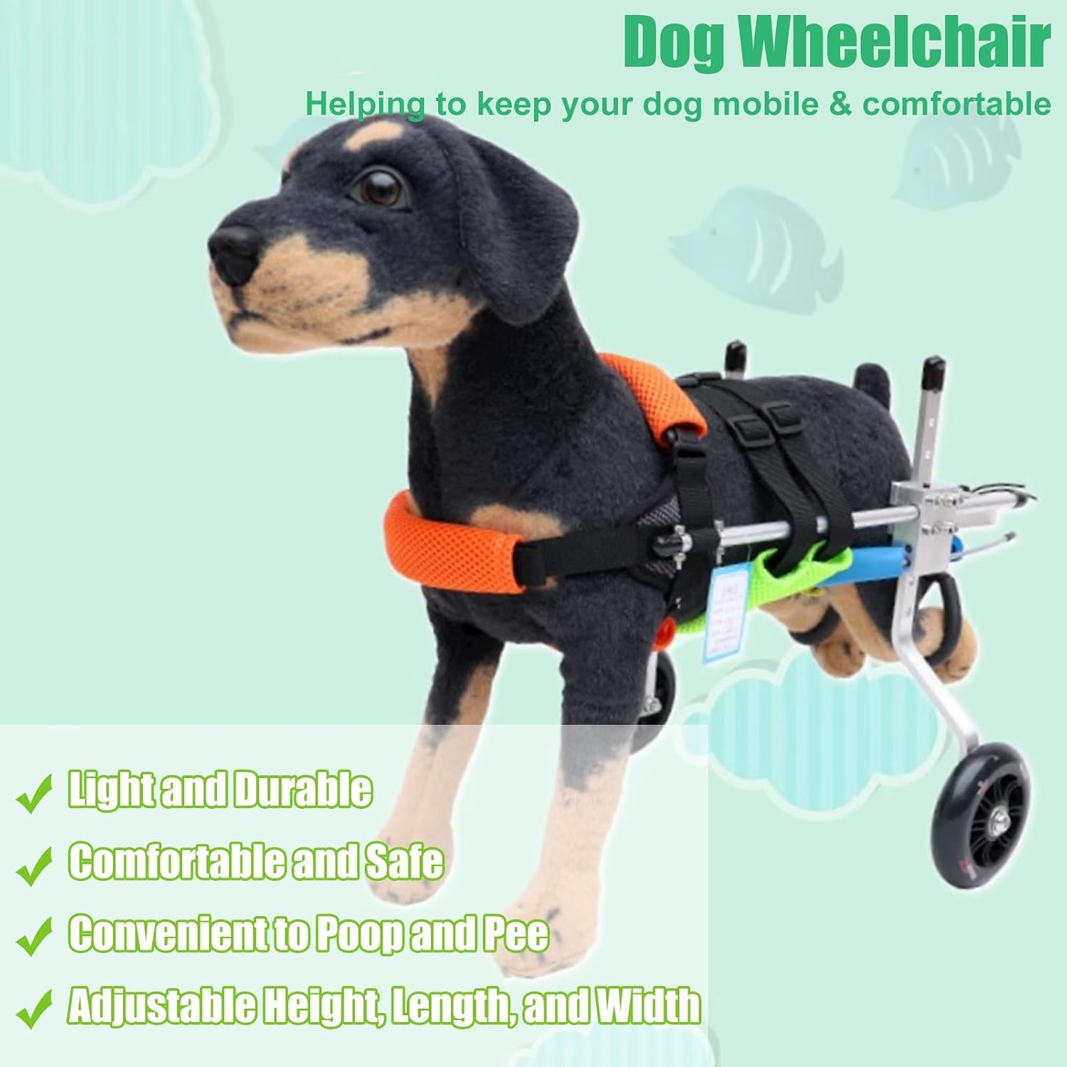 Dog Wheelchair Rehabilitation Aid, Pet Assisted Walk Wheelchair for Rear Support, Dog Rehabilitation Training Cart, Dog Scooter with Paralyzed/Disability/Injured Hind Legs