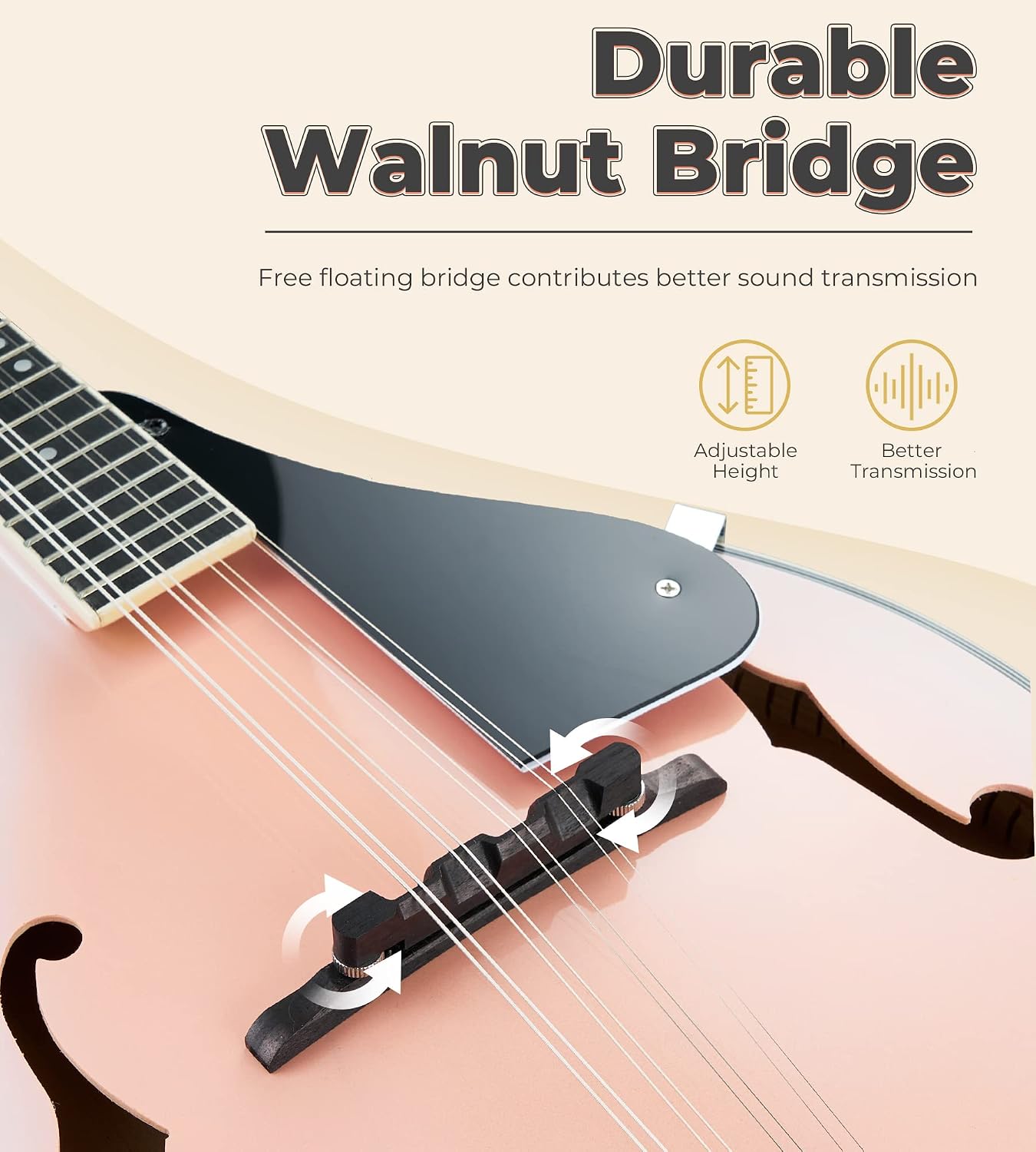 Vangoa Mandolin instrument A Style Mandolin Musical Instrument for Beginners Kids Adults, 8 String Acoustic Mahogany Starter Kits, Pink