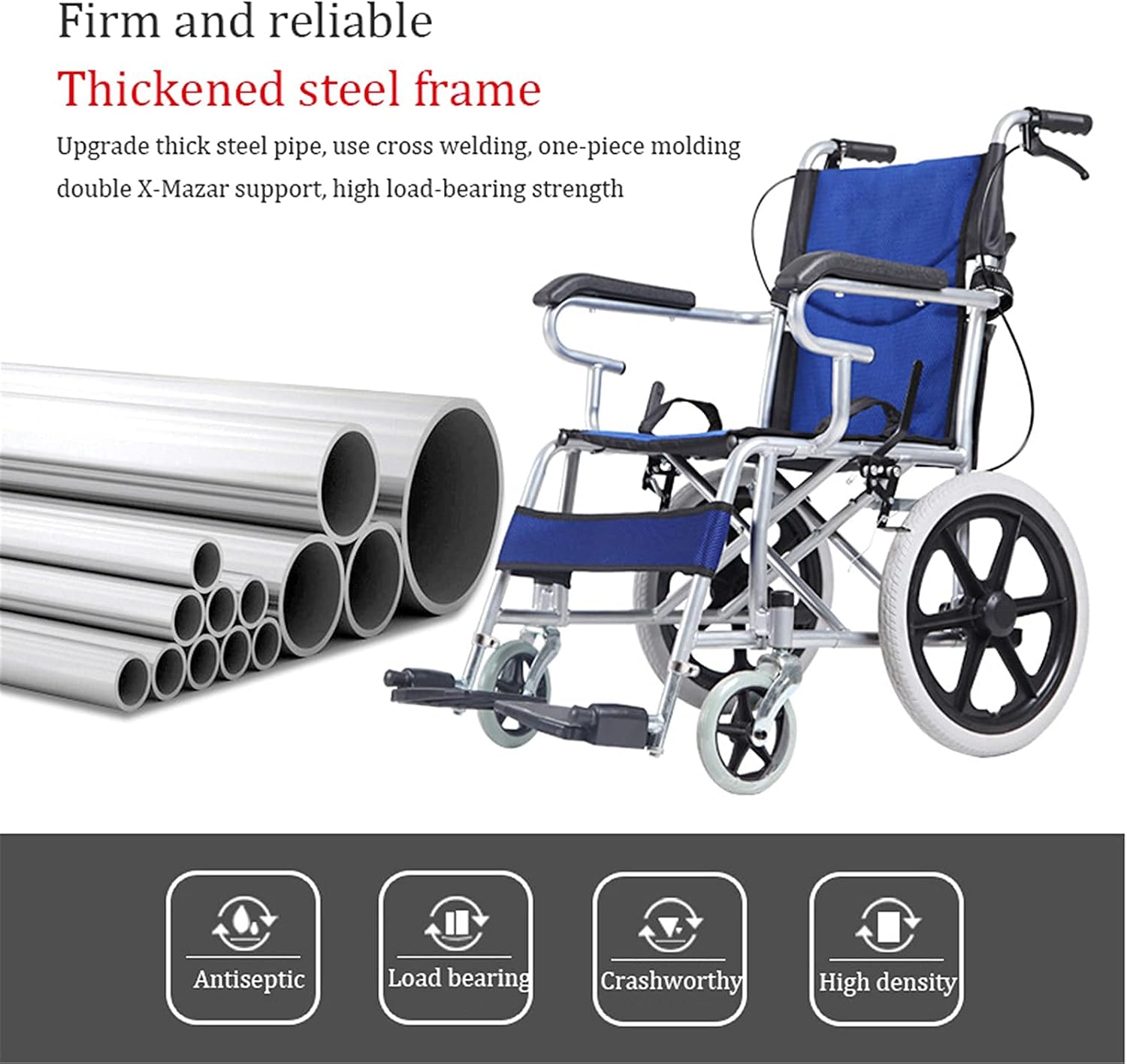 Wheelchairs Folding Wheelchairs,Folding Wheelchair Non-Inflatable Net Weight 11Kg Foldable Compact Travel Version Portable Mobility Scooter for Elderly Persons with Disabilities