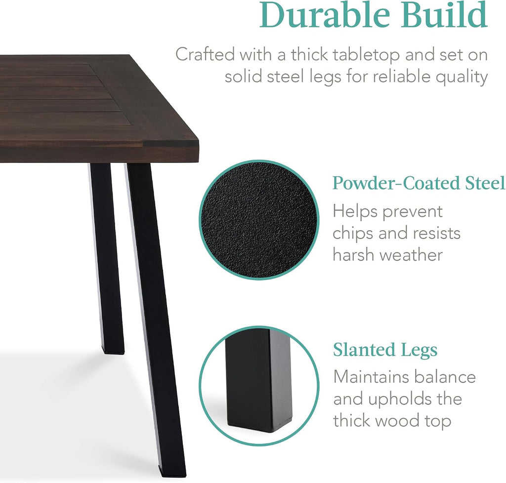 Best Choice Products 6-Person Indoor Outdoor Acacia Wood Dining Table, Picnic Table w/Powder-Coated Steel, 350 Pound Capacity Legs - Espresso