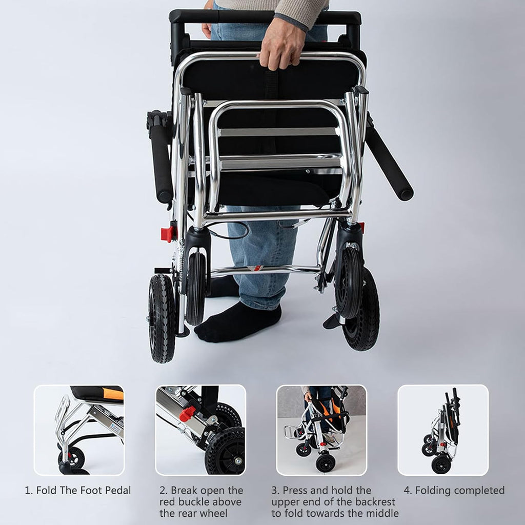Folding Portable Wheelchair with Hand Brake,Portable Folding Wheelchair, Super Lightweight Transport Wheelchair,Folding, Portable. with Locking Hand Brakes,Flip-Backs Arms