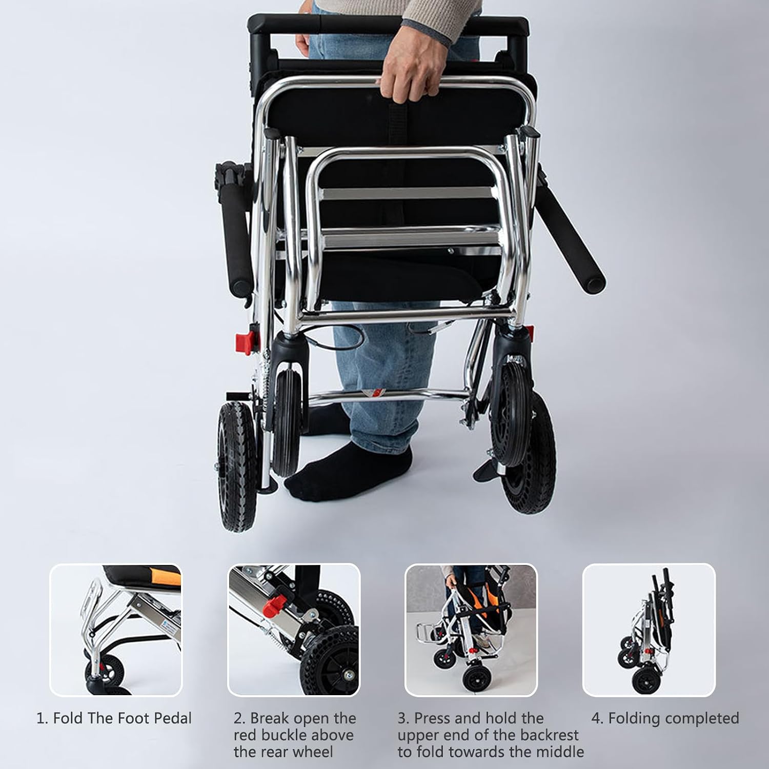Folding Portable Wheelchair with Hand Brake,Portable Folding Wheelchair, Super Lightweight Transport Wheelchair,Folding, Portable. with Locking Hand Brakes,Flip-Backs Arms