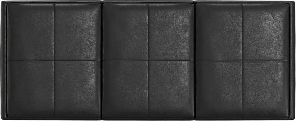 SIMPLIHOME Avalon Storage Ottoman - 42 inch Wide Upholstered Vegan Leather Rectangular Flip-Top Ottoman in Distressed Black, Contemporary Coffee Table Ottoman for Living Room with Hidden Storage