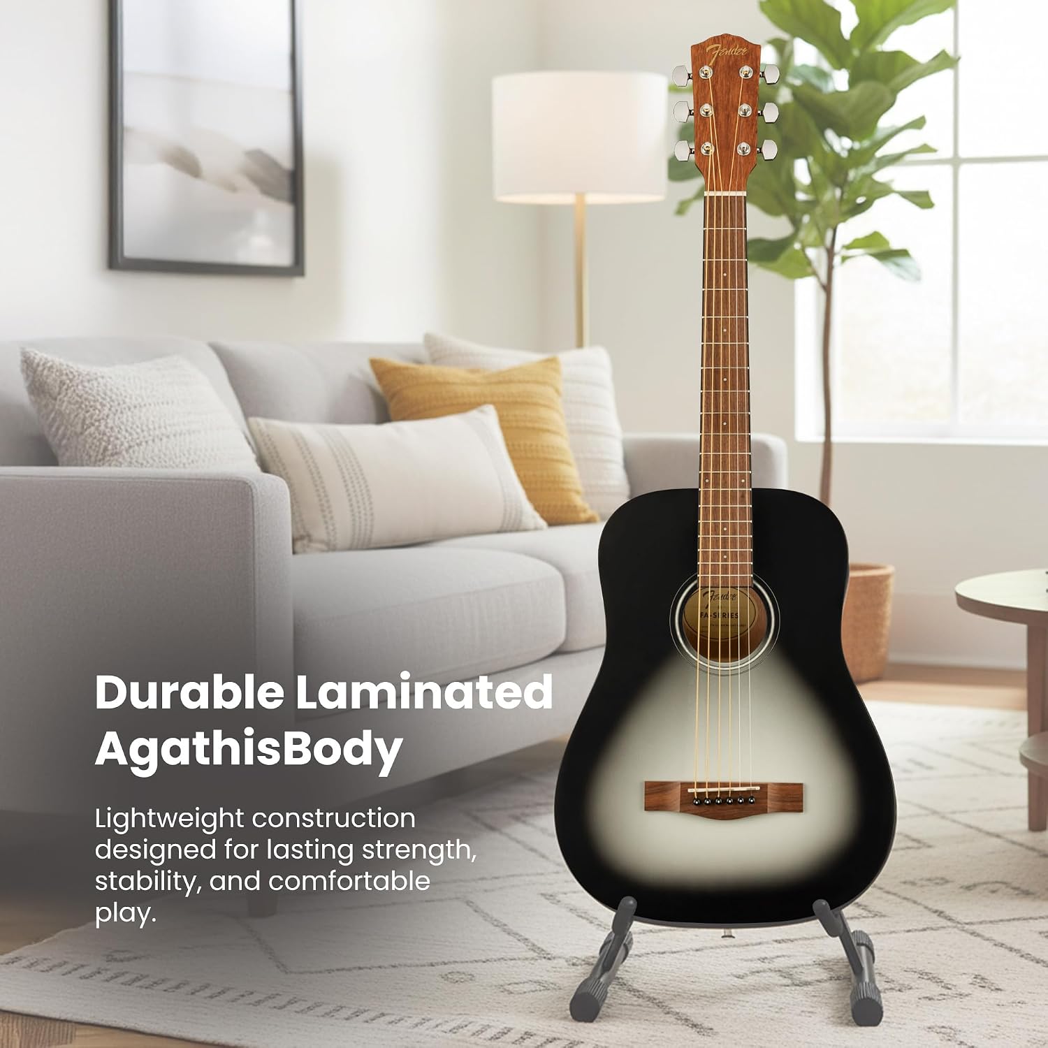 Fender FA-15 3/4-Scale Kids Steel String Acoustic Guitar - Moonlight Burst Bundle with Gig Bag, Tuner, Strap, Picks, and Austin Bazaar Instructional DVD