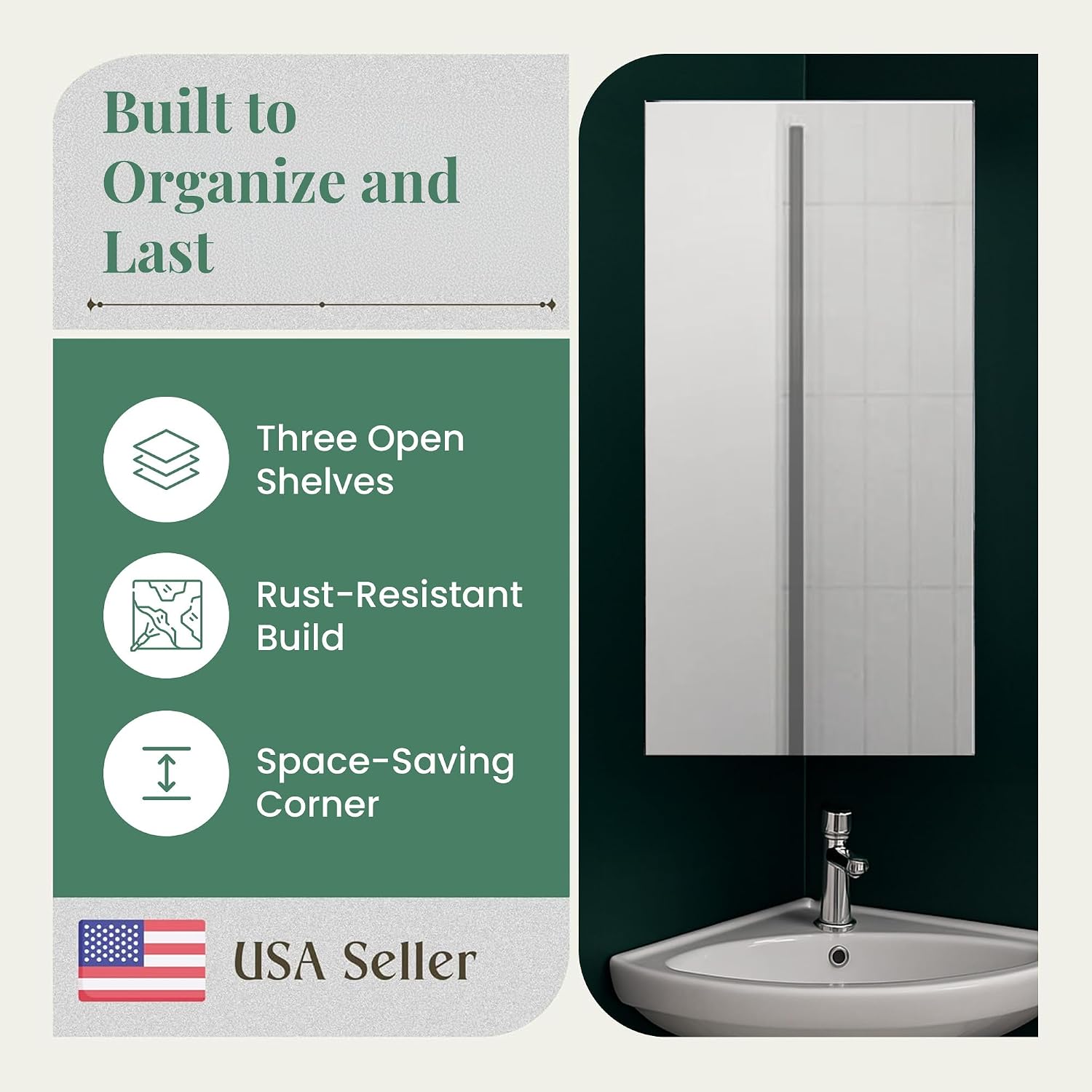 Renovators Supply Infinity Corner Medicine Cabinet with Mirror - Triple Shelf Storage Cabinet - Modern Wall Mount Medicine Cabinet - 31.5 in., Left Open, Brushed Stainless Steel, Pack of 1