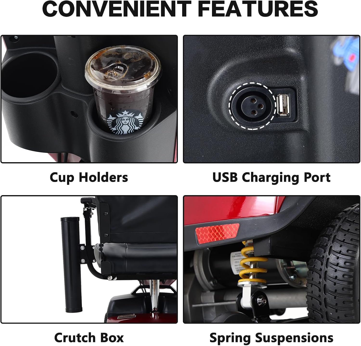 Mobility Scooters for Seniors & Adults 400 Lb Weight All Terrain,Heavy Duty 4 Wheel Powered Scooter,Luxury Seat and Front Rear Led Lights,Foldable Disability Electric Wheelchair,15Miles,Purple