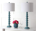 SAFAVIEH Lighting Collection – Jenna Set of 2 Marine Blue Stacked Ball Table Lamps with White Drum Shades, 32-Inch Modern Bedroom or Living Room Lamps, LED Bulbs Included (LIT4090C-SET2)