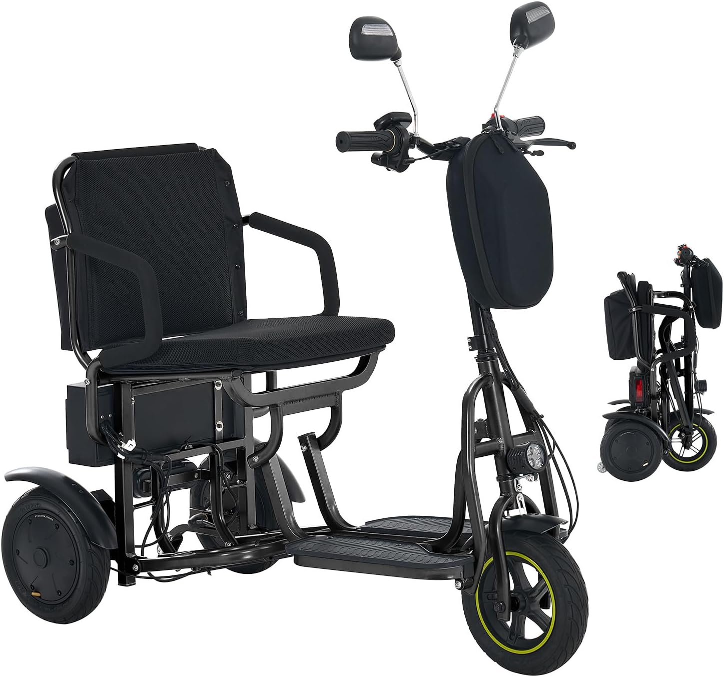 3-Wheel Folding Mobility Scooter Foldable Lightweight Electric Scooter for Adults & Seniors, Detachable Lithium Battery, Long Range 28 Miles, 3-Speed, with Rearview Mirror & Turn Signal (Black)