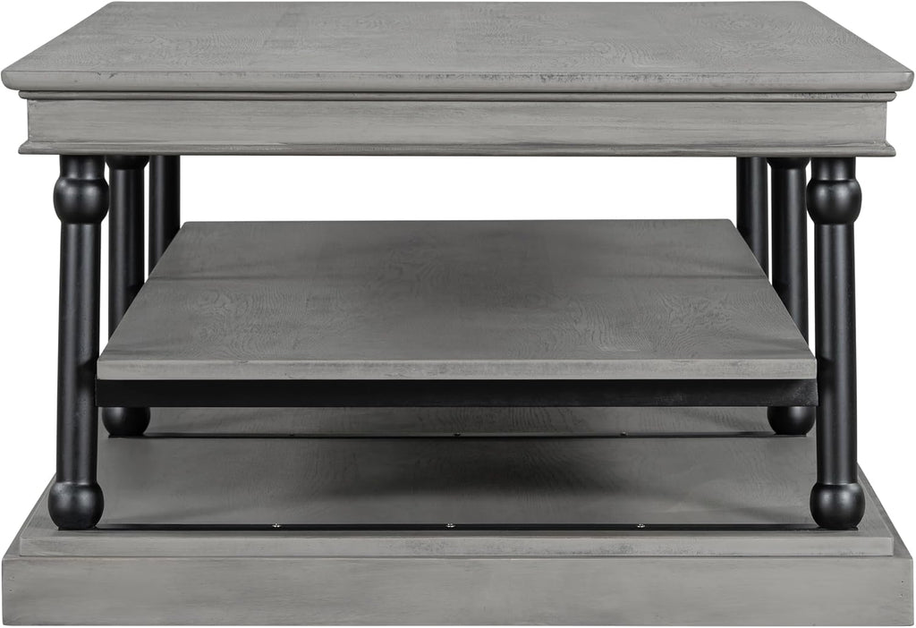Christopher Knight Home Oner Living Room Coffee Table with Spacious 2-Tier Design, Modern Rubberwood Rectangular Side Table, Multifunctional Accent Table with Open Storage Shelves, Black + Gray