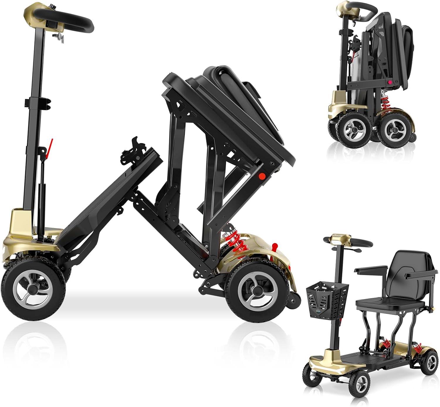 Ultra Light Folding Mobility Scooters for Adults Seniors - 37.5 lbs - 4 Wheel Electric Scooters Airline Cruise Approved for Travel, All Terrain Motorized Scooter, 275 lbs Capacity, Gold