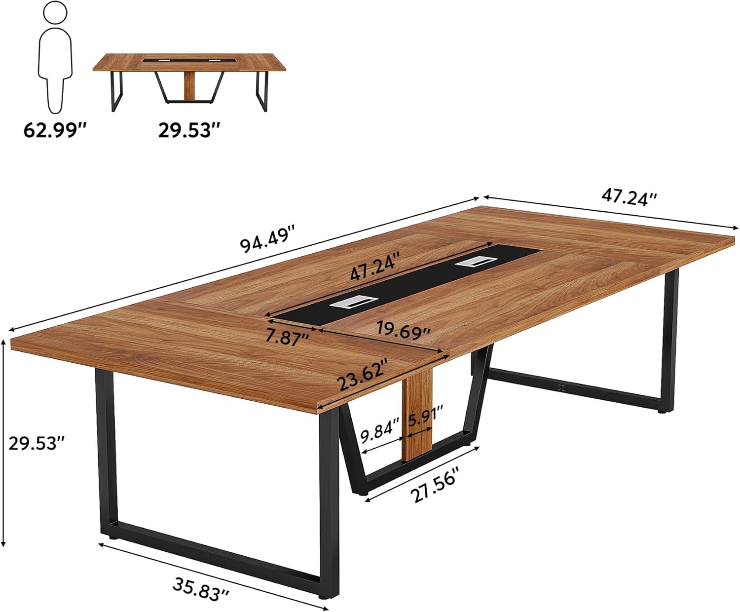 Tribesigns 8FT Conference Table Set of 2, Large Meeting Podcast Table for 10 People, Business Style Wooden Training Table with Strong Metal Frame for Office Conference