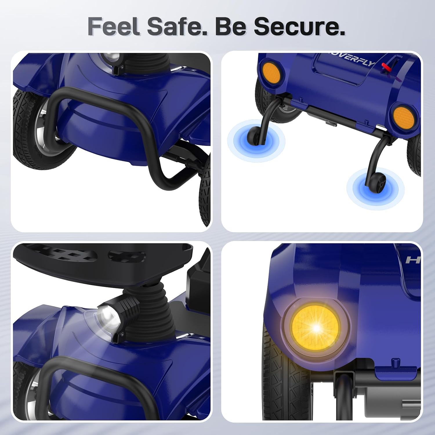 Hoverfly T4 Mobility Scooter for Seniors, Max 12.4-Mile Range & 3.7 mph, 3-Position Seat & Anti-slip Rear Wheel, Removed Battery&Quick Fold Design, Solid 9' Tire&330 lb Capacity, Ease of Assembly Blue