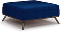 SIMPLIHOME Owen 36 inch Wide Mid Century Modern Square Coffee Table Storage Ottoman in Blue Velvet Fabric, Assembled, for the Living Room, Entryway and Family Room
