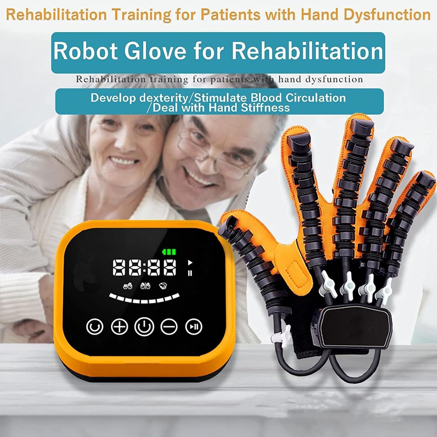 Disability Aids Rehabilitation Equipment Hemiplegia Finger Rehabilitation Trainer Robot Gloves with LCD Touch Screen/Timing/Training Intensity,Right-M